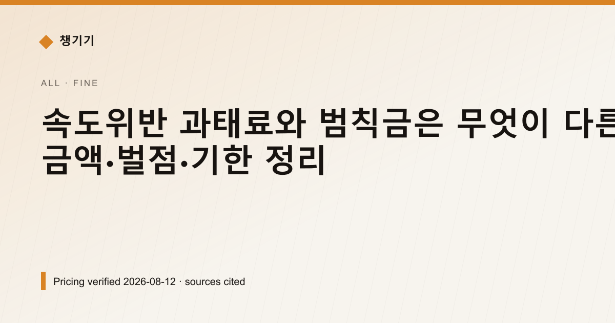 속도위반 과태료와 범칙금은 무엇이 다른가 — 금액·벌점·기한 정리 — 과태료·범칙금 pricing comparison